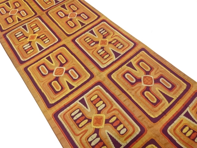 JAPANESE KIMONO / ANTIQUE FUKURO OBI / SILK / WOVEN ABSTRACT PATTERN